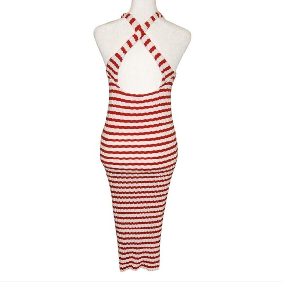 Zara Striped Ribbed Midi Tank Column Dress Red White Women's Size Medium - Picture 6 of 10